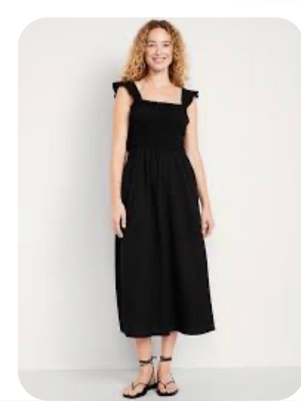 Old Navy Black Fit & Flare Lightweight Stretch Smocked Midi Dress Size Large Nwt